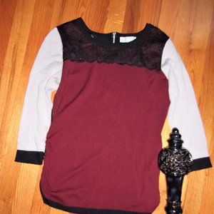 womans Medium black lace maroon gray sweater top